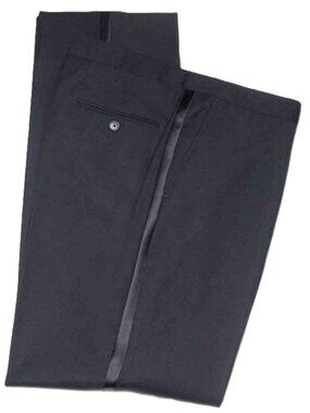 Jos A Bank 1905 Black Wool Stretch Tuxedo Pants Flat Front Men's Size 36 X 32